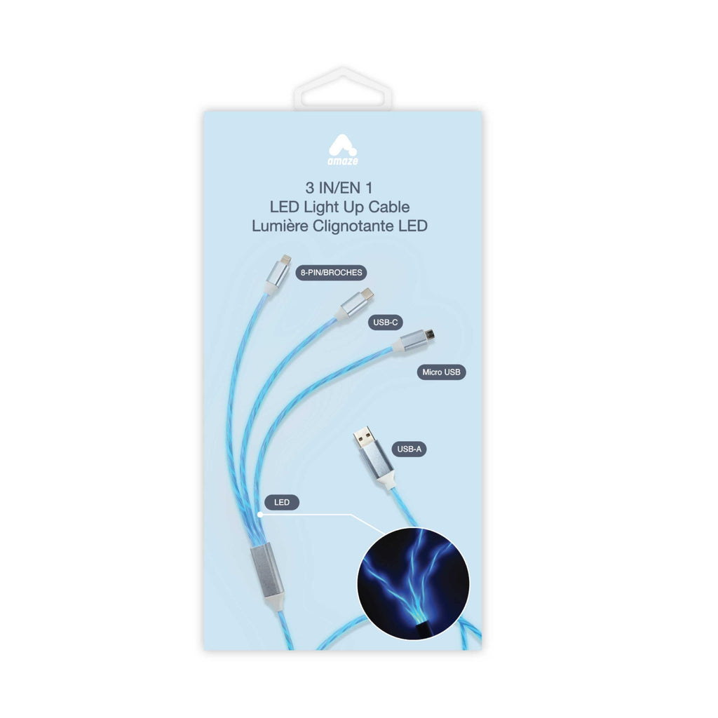 Amaze 4FT 3 in 1 LED Light Up Cable (Blue Light) image 2