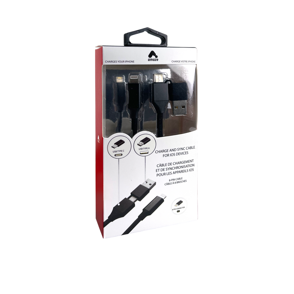 5 ft Dual Connector (Lightning to USB-A/C) High-Speed Charging Cable