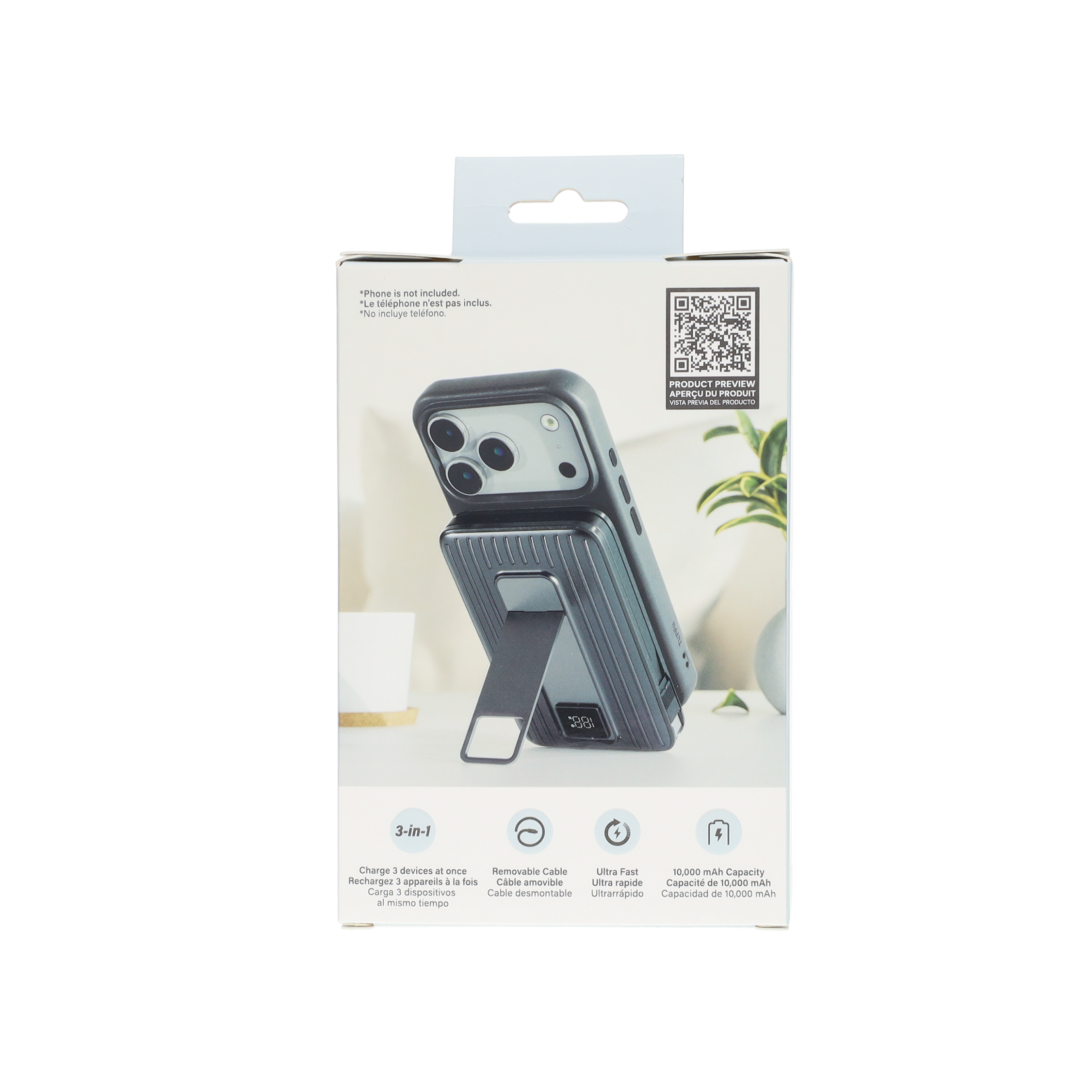 10,000 mAh Powerbank with Built-In Cable
