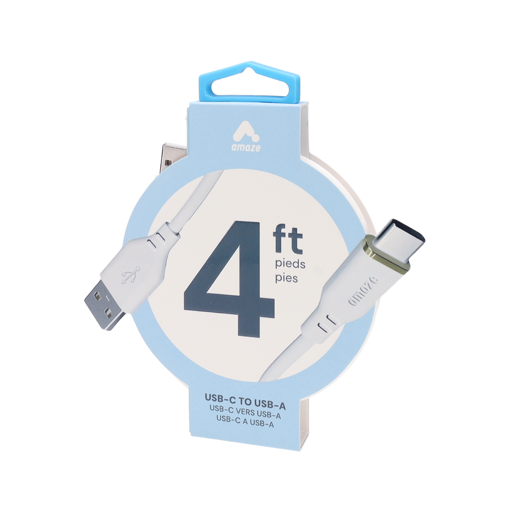Amaze 4FT USB-C to USB-A White Cable