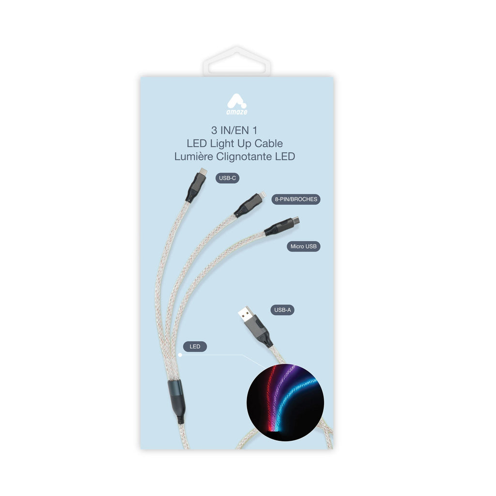Amaze 4FT 3 in 1 LED Light Up Cable (RGB Light) image 1