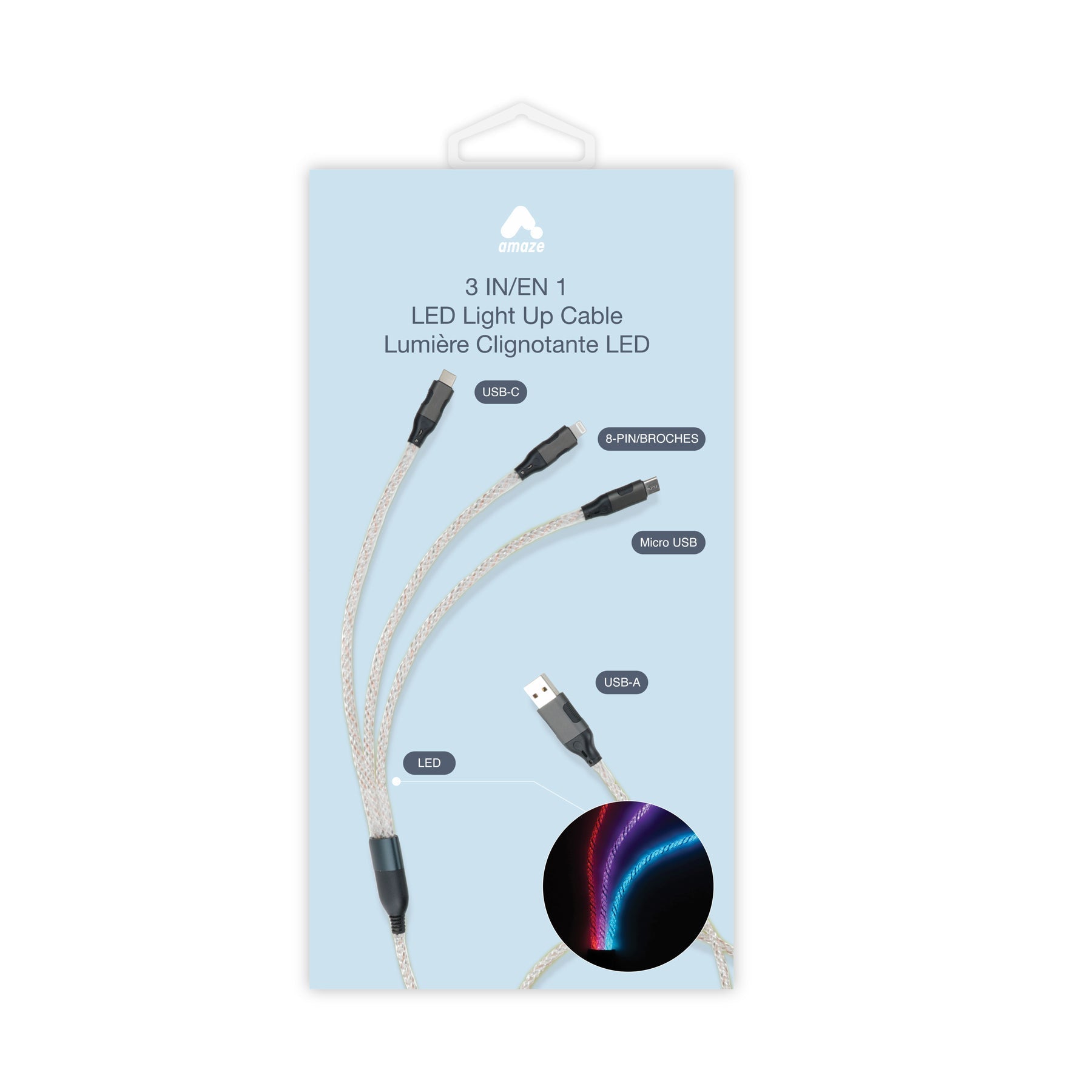 Amaze 4FT 3 in 1 LED Light Up Cable (RGB Light) image 1